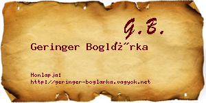 Geringer Boglárka névjegykártya